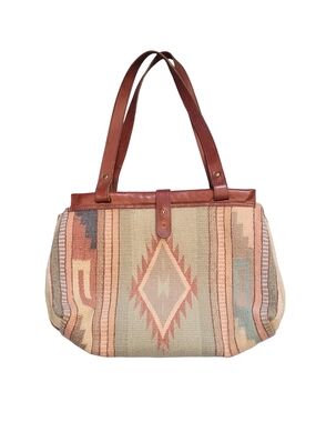 Boho Aztec Pattern Tote Bag in Tan and Rust Vintage